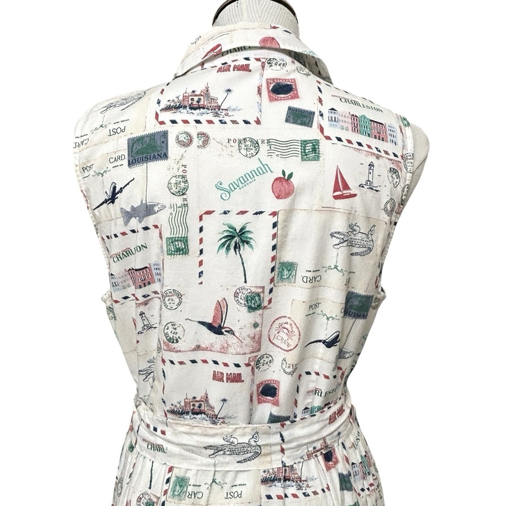 J. Crew Collared Midi Postcard Stamps Southern States Sleeveless Dress Sz 12 - Picture 7 of 16